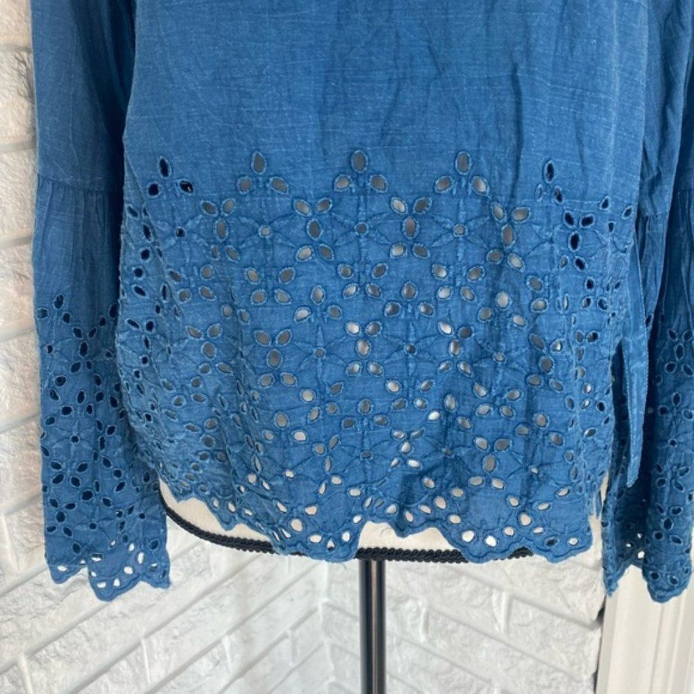 Blue Patterned Bell-Sleeve Top - Picture 2 of 8